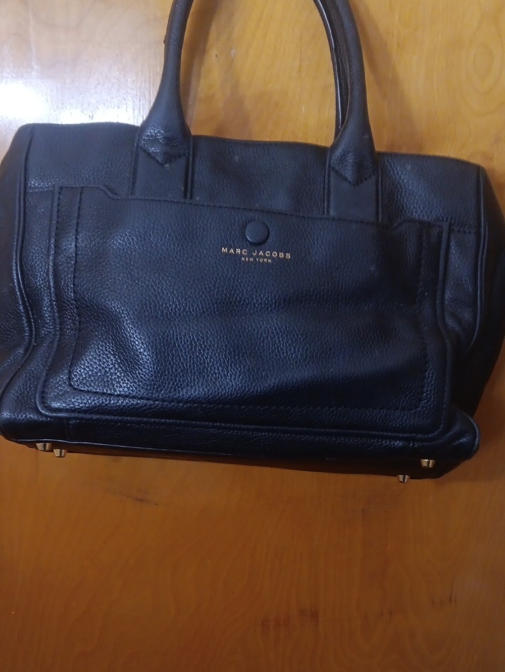 Marc Jacobs Black Pebbled Leather Satchel with Gold Logo